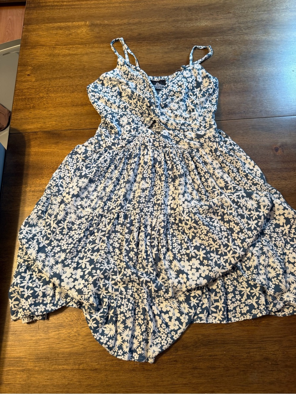 Blue & White Floral Sundress- Sleeveless Tiered Dress